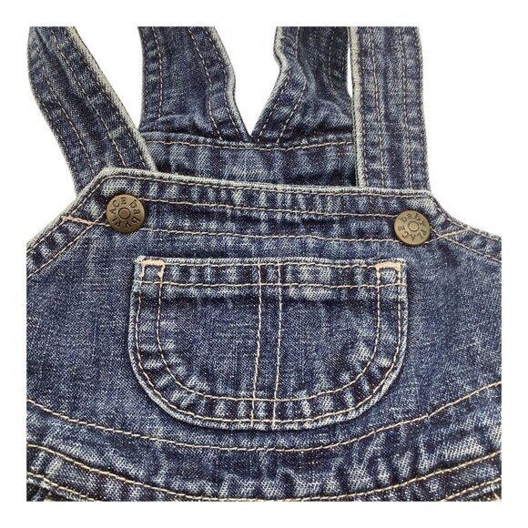 Childrens Place Baby Girl 3-6M Blue Denim Ruffle Overall Dress Adjustable Straps - Picture 4 of 8
